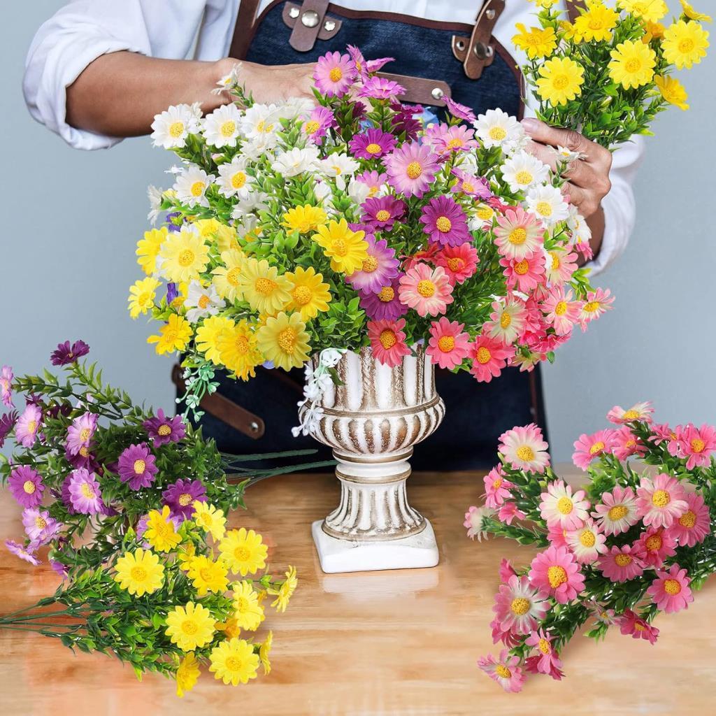 Yapay Çiçek Yeşil Papatya 5 Dallı Plastik Dekoratif Yapay Bitki