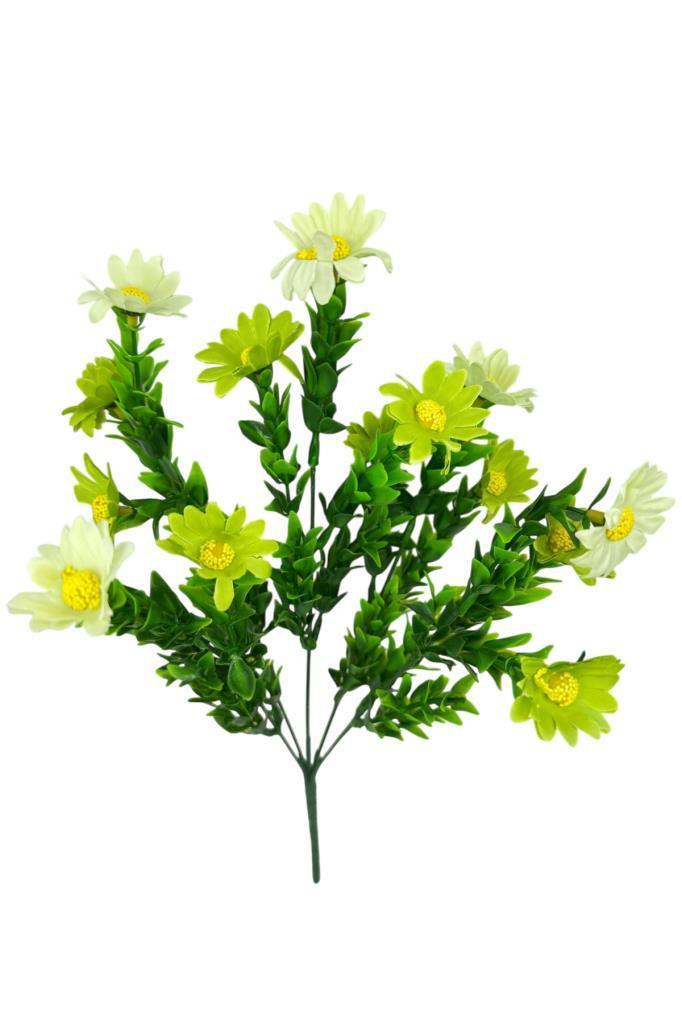Yapay Çiçek Yeşil Papatya 5 Dallı Plastik Dekoratif Yapay Bitki