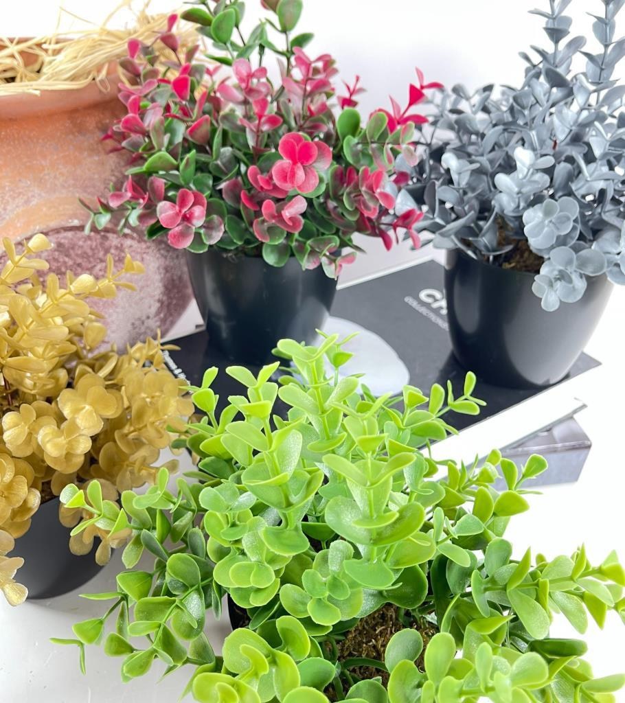 Yapay Çiçek Yeşil Renk Şimşir Siyah Saksıda Siyah Plastik Saksılı Dekoratif Süs Çiçeği