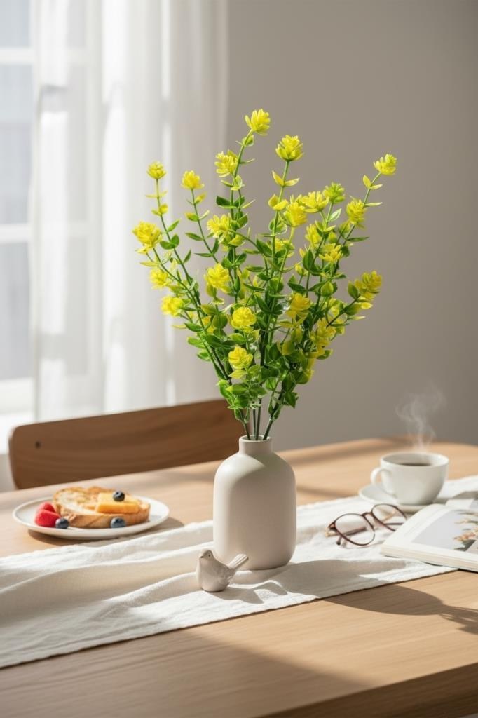 Yapay Çiçek Yeşil Sarı Mineli Şimşir Dekoratif Yapay Bitki Plastik Dış Mekan Çiçeği