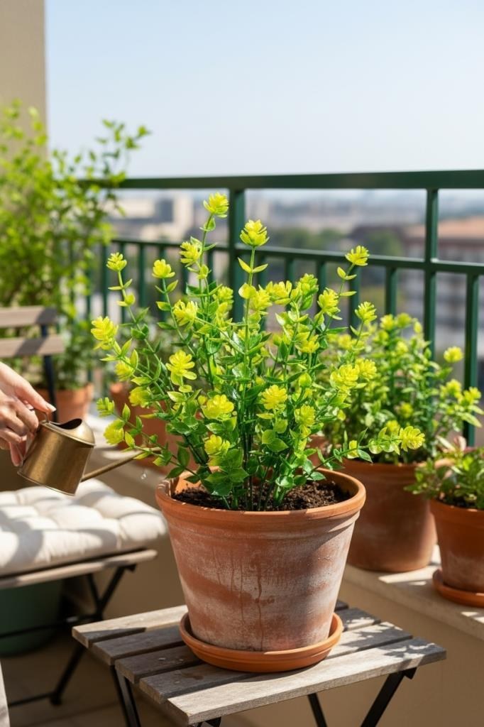 Yapay Çiçek Yeşil Sarı Mineli Şimşir Dekoratif Yapay Bitki Plastik Dış Mekan Çiçeği