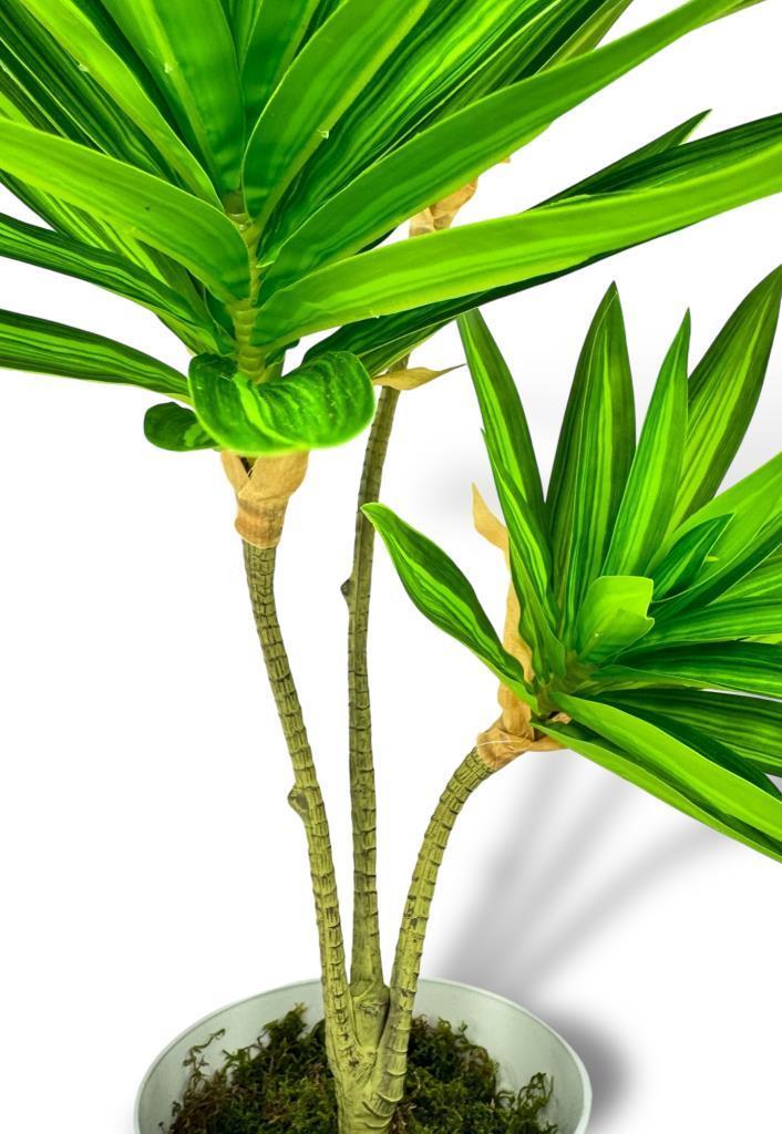 Yapay Çiçek Yeşil Yukka Ağacı 60cm 3Dal Salon Çiçeği Beyaz Saksılı Yapay Bitki