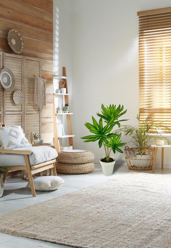 Yapay Çiçek Yeşil Yukka Ağacı 60cm 3Dal Salon Çiçeği Beyaz Saksılı Yapay Bitki