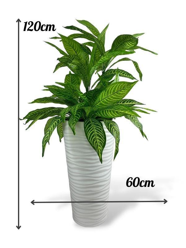 Yapay Çiçek Yukka Sarı Damarlı Salon Bitkisi Beyaz Uzun Kumsal Vazoda 120cm 60Yaprak