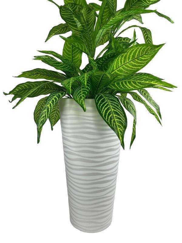 Yapay Çiçek Yukka Sarı Damarlı Salon Bitkisi Beyaz Uzun Kumsal Vazoda 120cm 60Yaprak