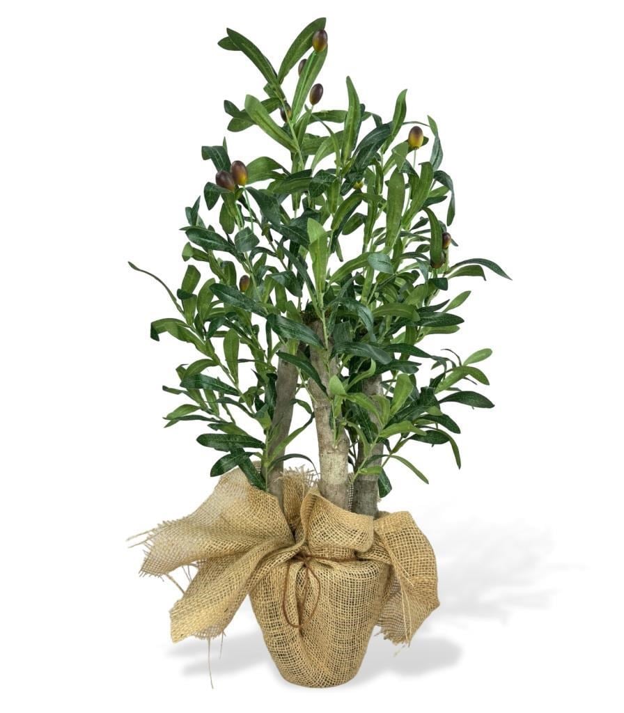 Yapay Çiçek Zeytin Ağacı 3 Gövdeli Plastik Siyah Saksıda 60cm Yapay Ağaç
