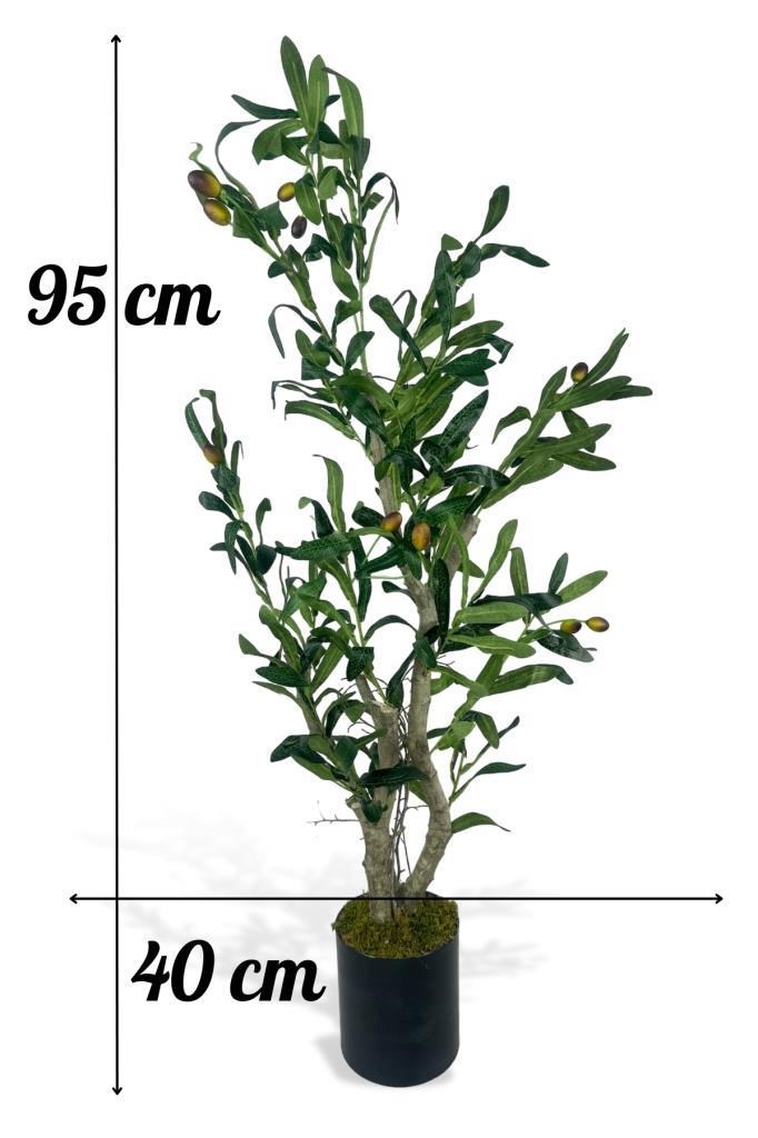 Yapay Çiçek Zeytin Ağacı Doğal Gövdeli Galvaniz Siyah Saksıda 95cm Yapay Ağaç