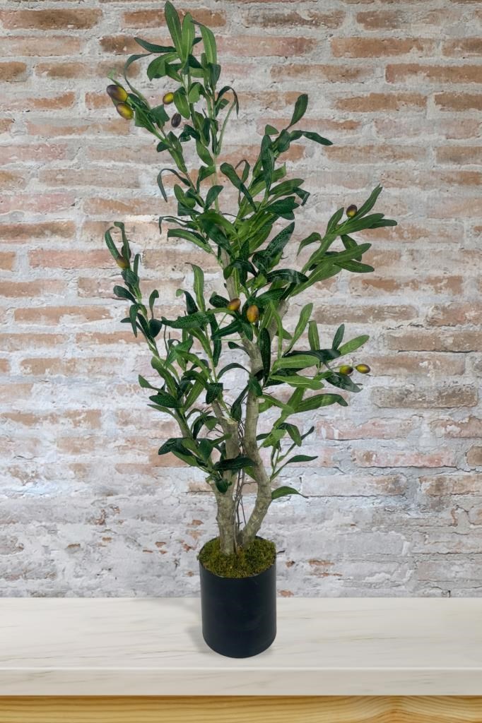 Yapay Çiçek Zeytin Ağacı Doğal Gövdeli Galvaniz Siyah Saksıda 95cm Yapay Ağaç