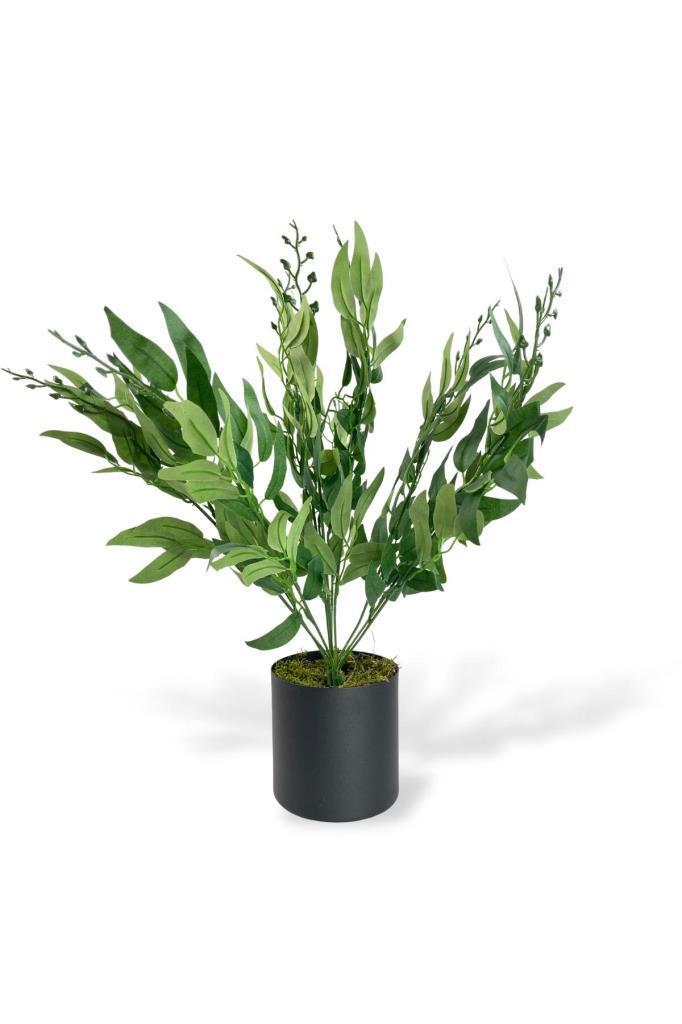 Yapay Çiçek Zeytin Dalı 50cm Metal Siyah Saksıda