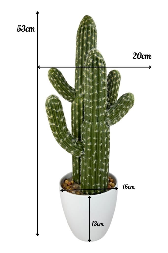 Yapay Kaktüs Ağacı 3 Kollu 2li Set - Beyaz Saksıda Yapay Bitki 53*20cm
