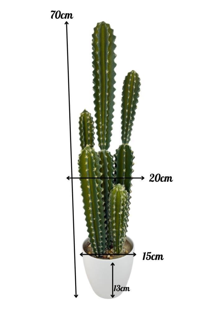 Yapay Kaktüs Ağacı Sütun Kaktüsü (Cereus peruvianus) - Beyaz Saksıda Yapay Bitki 70*20cm
