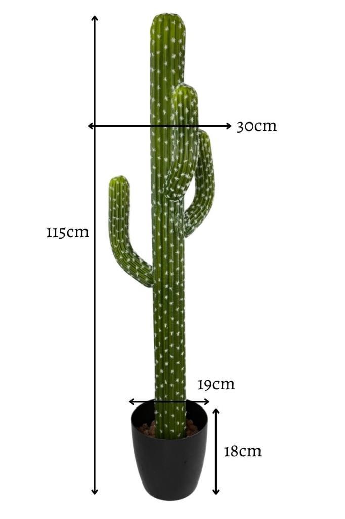 Yapay Kaktüs Kaktüs Ağacı 4Kollu Yapay Çiçek Siyah Saksıda 115cm 
