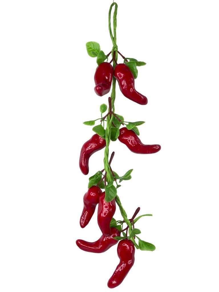 Yapay Kırmızı Biber Salkımı Süs Sahte Biber Yapay Meyve Sebze 