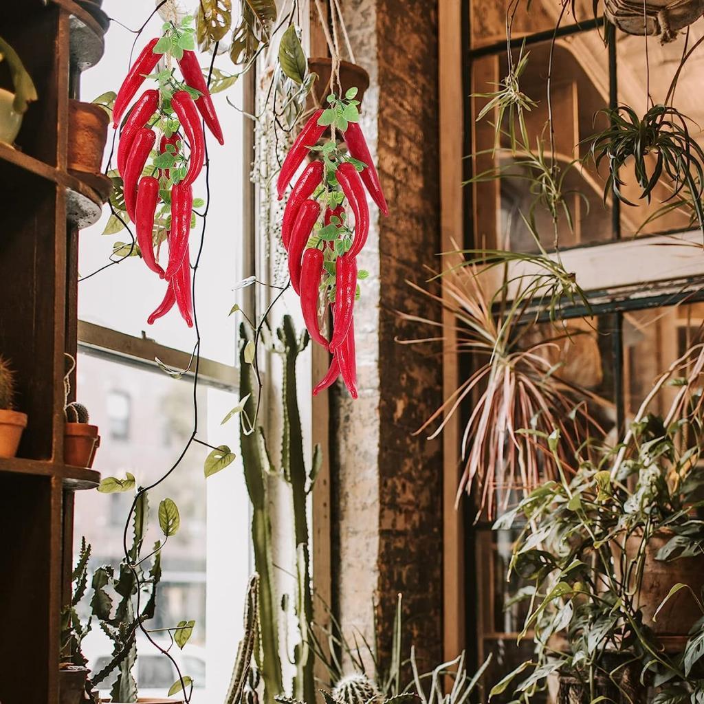 Yapay Kırmızı Biber Salkımı Süs Sahte Biber Yapay Meyve Sebze 