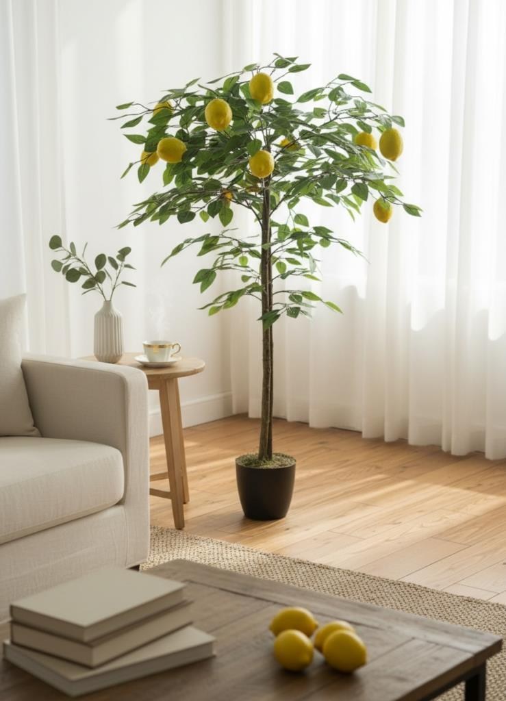 Yapay Limon Ağacı 100cm 12 Limonlu Doğal Görünümlü Siyah Plastik Saksılı Yapay Ağaç