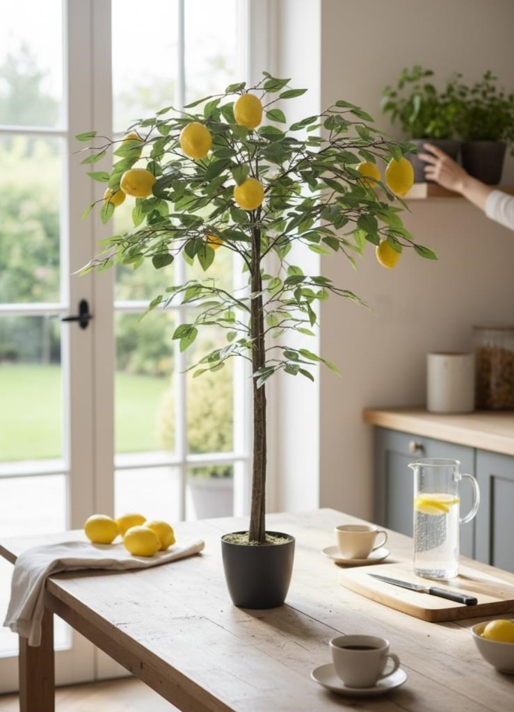 Yapay Limon Ağacı 100cm 12 Limonlu Doğal Görünümlü Siyah Plastik Saksılı Yapay Ağaç