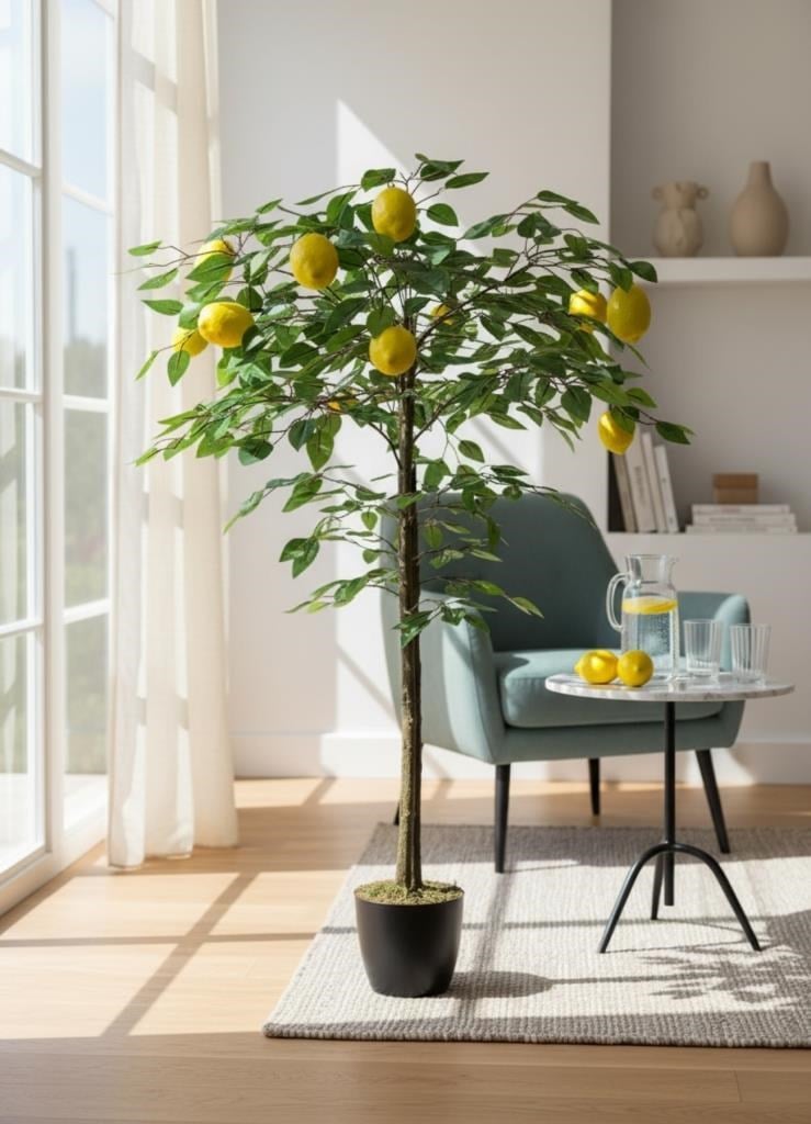 Yapay Limon Ağacı 100cm 12 Limonlu Doğal Görünümlü Siyah Plastik Saksılı Yapay Ağaç