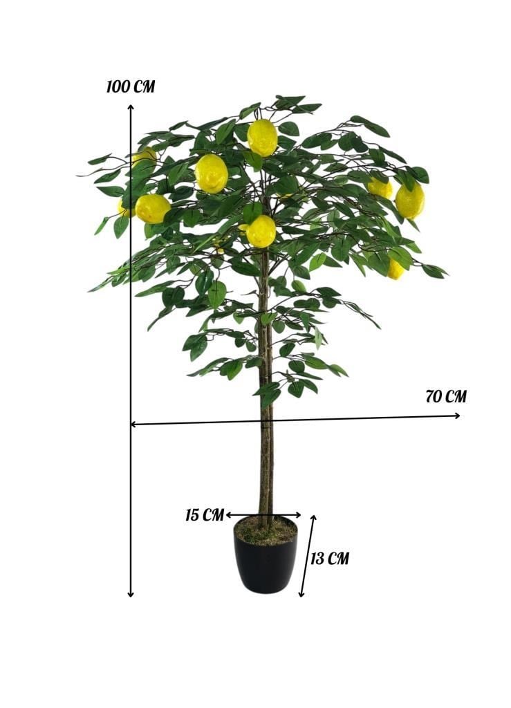 Yapay Limon Ağacı 100cm 12 Limonlu Doğal Görünümlü Siyah Plastik Saksılı Yapay Ağaç