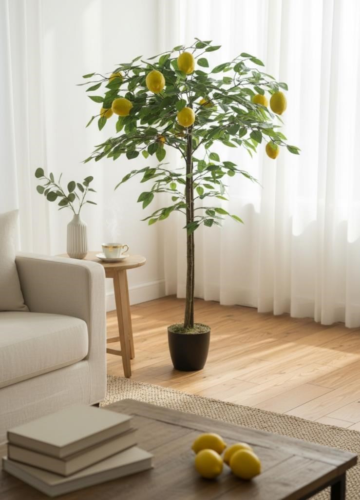 Yapay Limon Ağacı 100cm 12 Limonlu Doğal Görünümlü Siyah Plastik Saksılı Yapay Ağaç