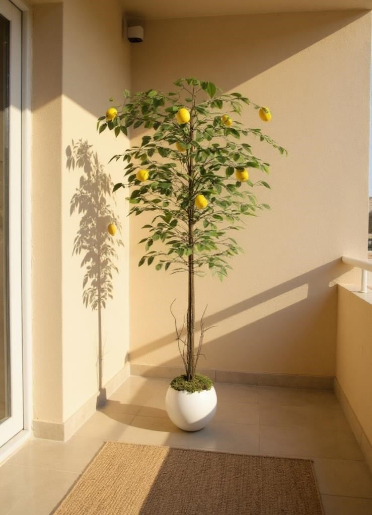 Yapay Limon Ağacı 160cm 10 Limonlu Doğal Görünümlü Beyaz Küre Plastik Saksılı Yapay Ağaç