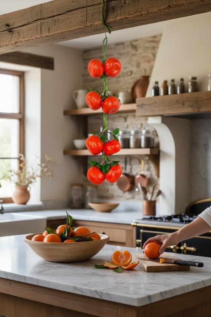 Yapay Mandalina Salkımı Süs 8 Mandalinalı Dekoratif  Yapay Meyve Sebze 