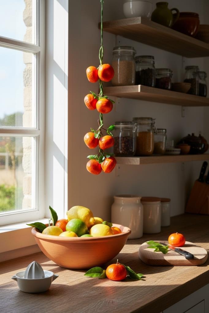 Yapay Mandalina Salkımı Süs 8 Mandalinalı Dekoratif  Yapay Meyve Sebze 