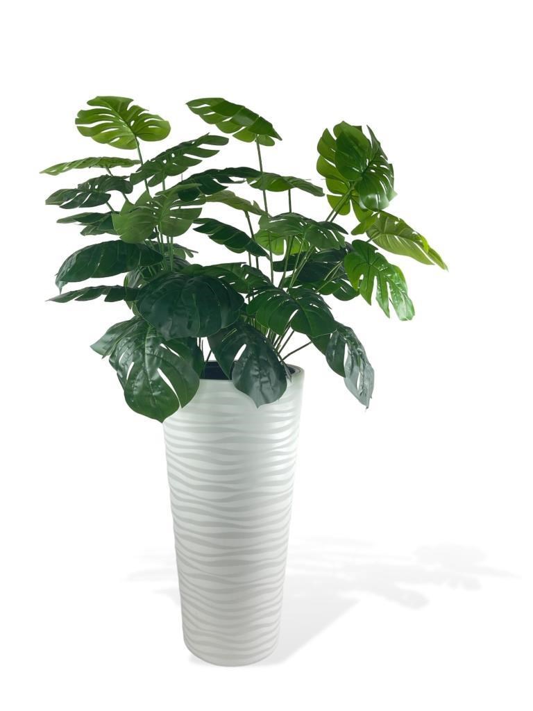 Yapay Monstera Beyaz Uzun Kumsal Vazoda 120cm 36Yaprak