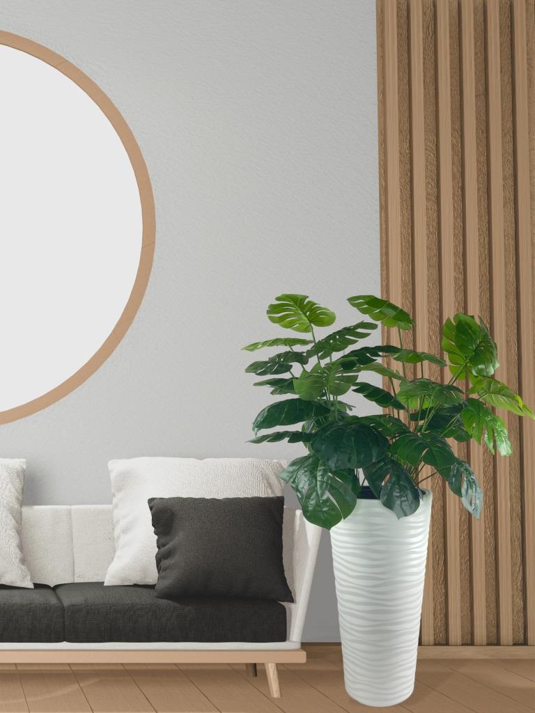Yapay Monstera Beyaz Uzun Kumsal Vazoda 120cm 36Yaprak