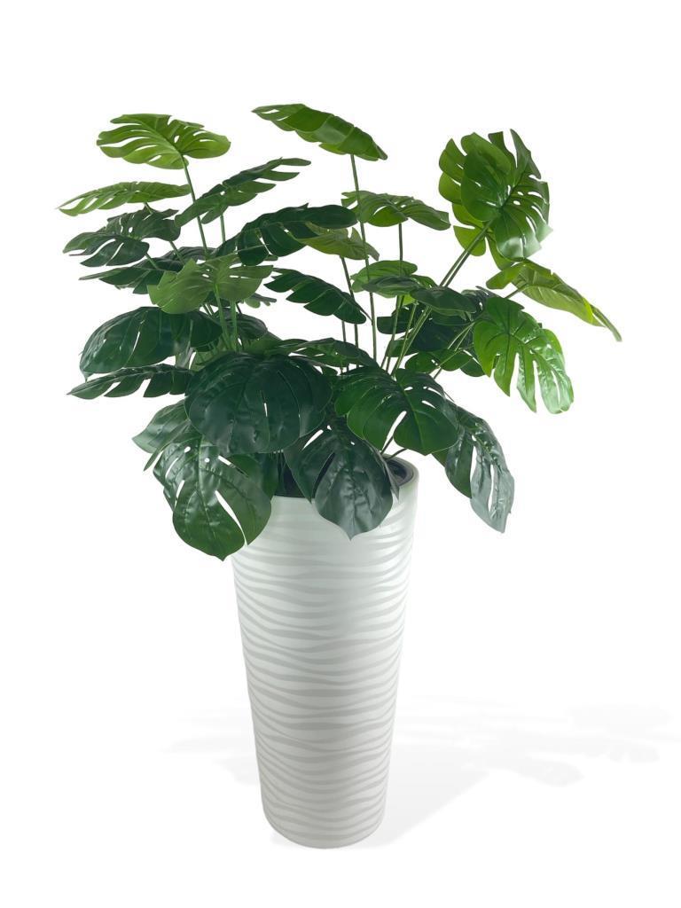 Yapay Monstera Beyaz Uzun Kumsal Vazoda 120cm 36Yaprak