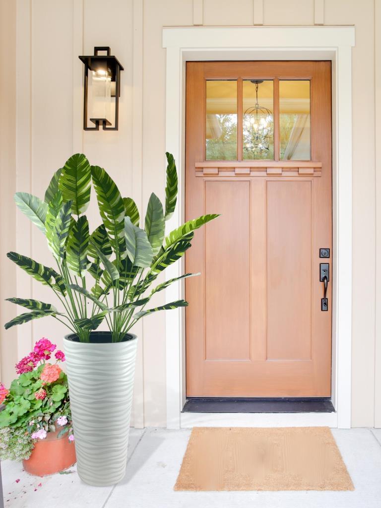 Yapay Starliçe Muz Desenli Yaprak Beyaz Uzun Kumsal Vazoda 140cm 36Yaprak