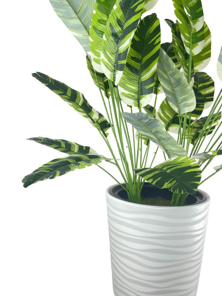 Yapay Starliçe Muz Desenli Yaprak Beyaz Uzun Kumsal Vazoda 140cm 36Yaprak