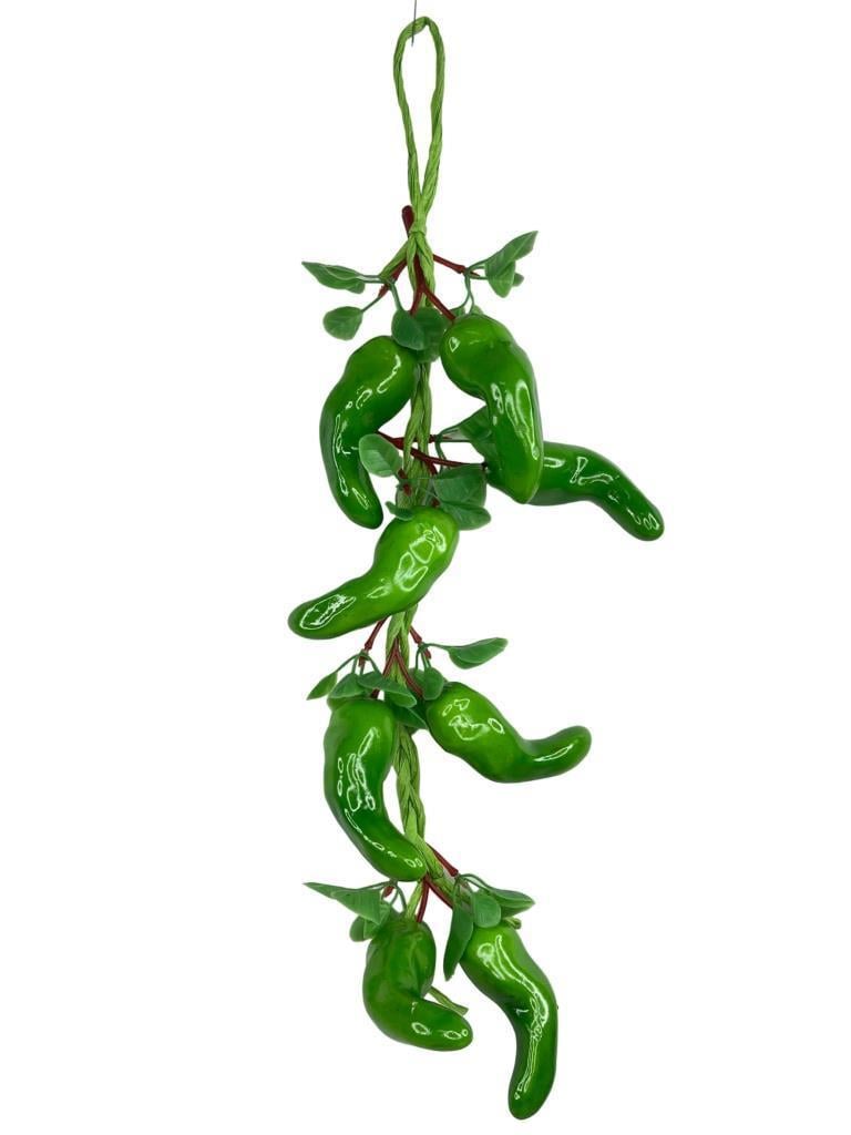 Yapay Yeşil Biber Salkımı Süs Sahte Biber Yapay Meyve Sebze 