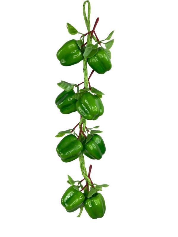 Yapay Yeşil Kapya Biber Salkımı Süs Sahte Biber Yapay Meyve Sebze 