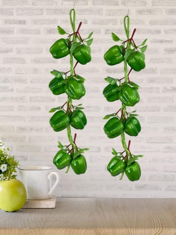 Yapay Yeşil Kapya Biber Salkımı Süs Sahte Biber Yapay Meyve Sebze 