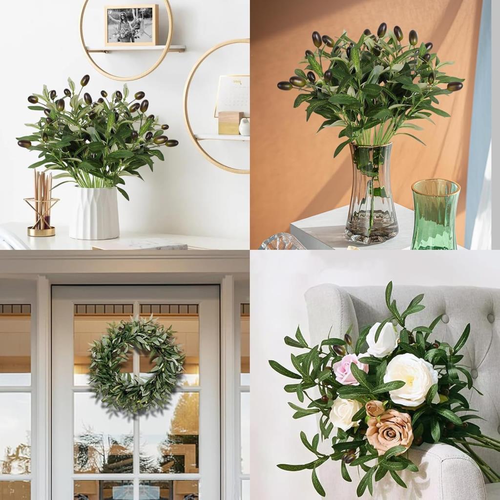 Yapay Zeytin 40cm 5 Dallı 10 Meyveli Demet Yapay Çiçek Artificial Olive