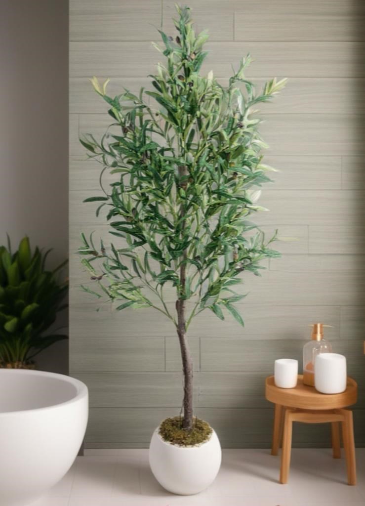 Yapay Zeytin Ağacı 160cm Beyaz Küre Saksıda Salex Doğal Gerçek Görünümlü Yapay Ağaç