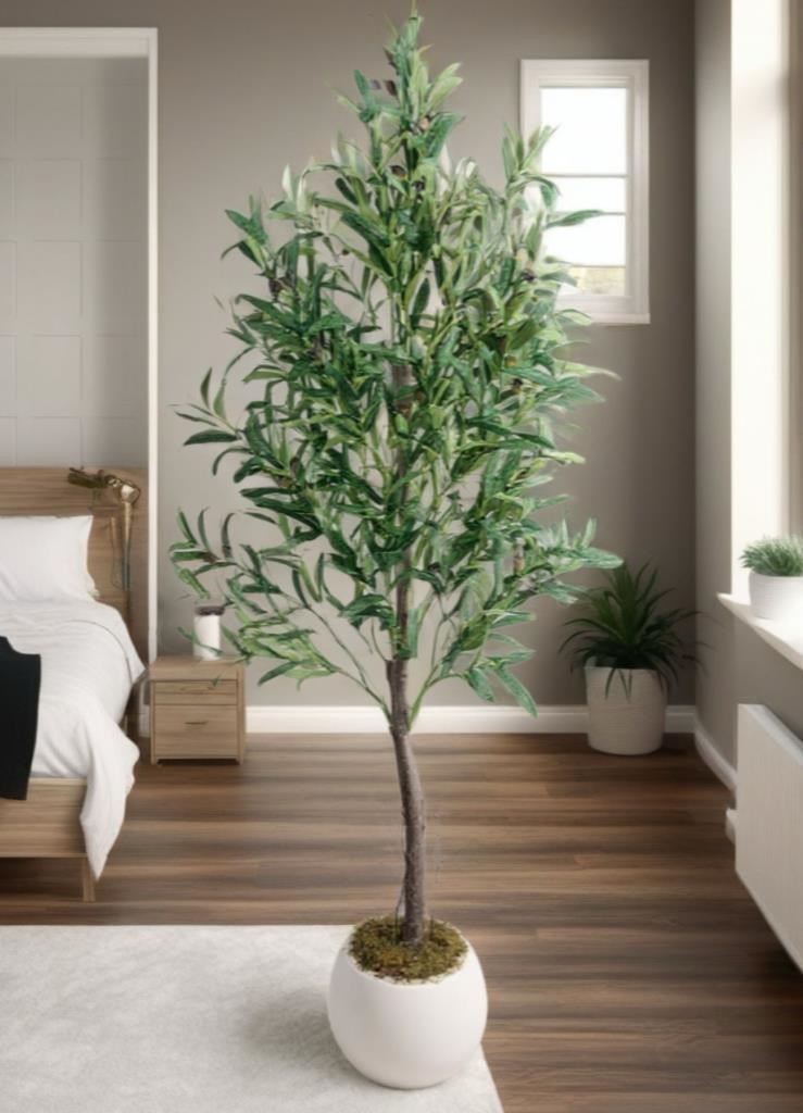 Yapay Zeytin Ağacı 160cm Beyaz Küre Saksıda Salex Doğal Gerçek Görünümlü Yapay Ağaç
