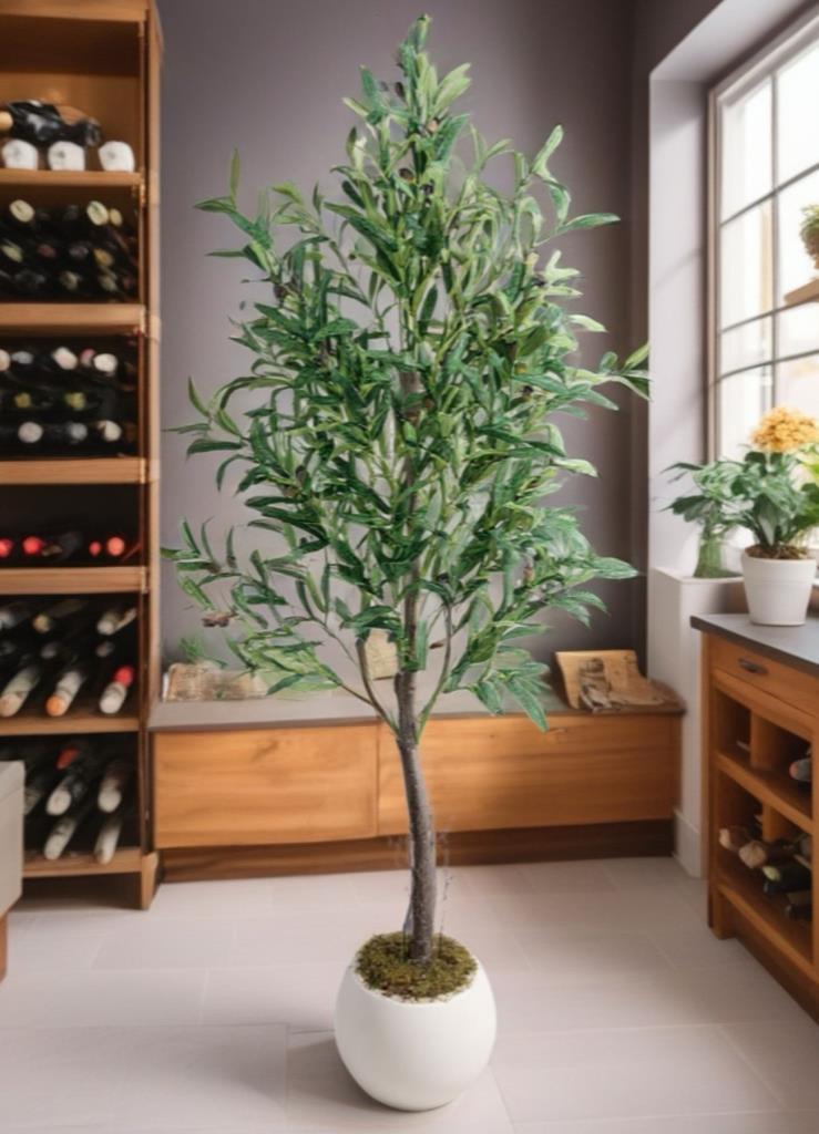 Yapay Zeytin Ağacı 160cm Beyaz Küre Saksıda Salex Doğal Gerçek Görünümlü Yapay Ağaç