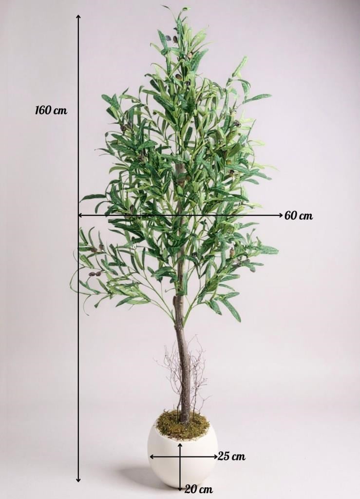 Yapay Zeytin Ağacı 160cm Beyaz Küre Saksıda Salex Doğal Gerçek Görünümlü Yapay Ağaç