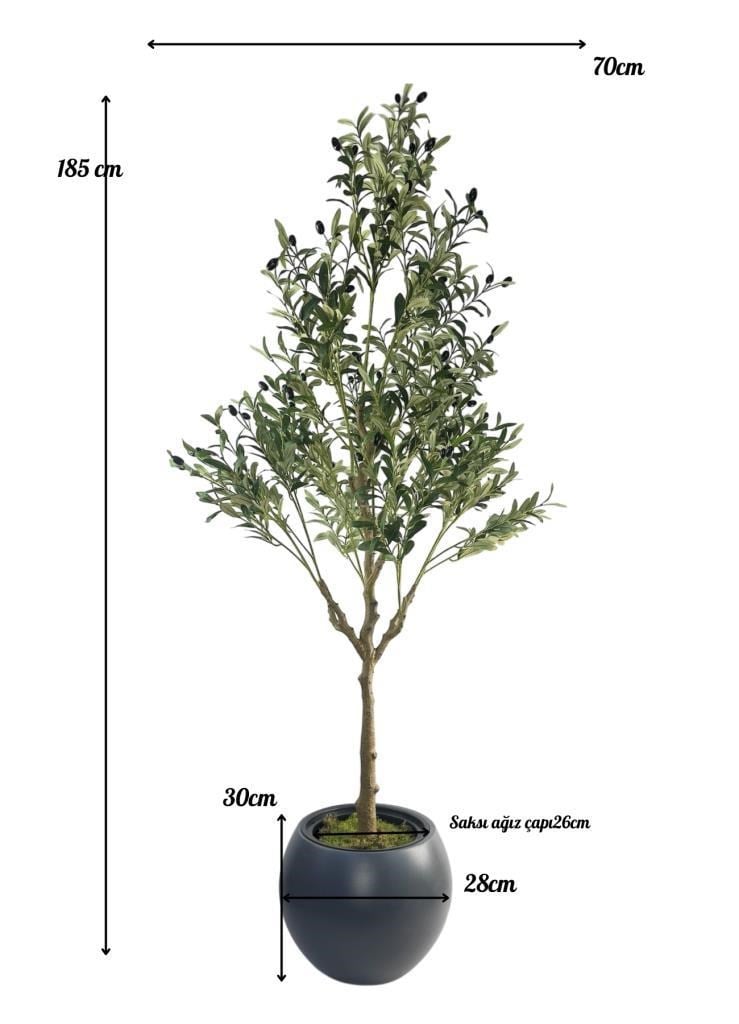 Yapay Zeytin Ağacı 185cm Doğal Görünümlü Yapay Ağaç Siyah 30cm Küre Saksıda