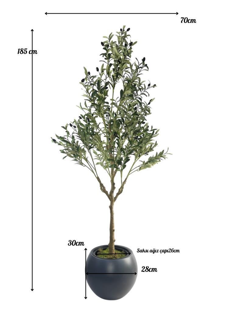 Yapay Zeytin Ağacı 185cm Doğal Görünümlü Yapay Ağaç Siyah 30cm Küre Saksıda