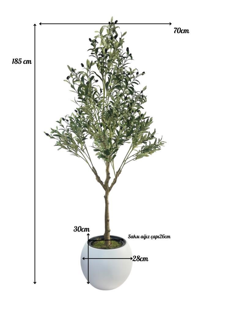 Yapay Zeytin Ağacı 185cm Doğal Görünümlü Yapay Ağaç Beyaz 30cm Küre Saksıda