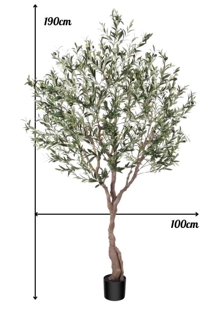 Yapay Zeytin Ağacı Doğal Kök Detaylı Büyük Dolgun Model Siyah Saksıda 190cm Yapay Ağaç