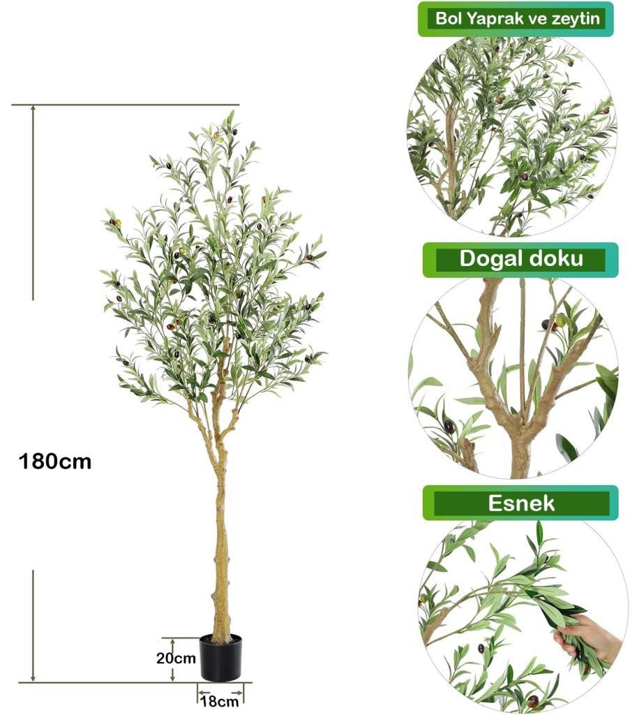 Yapay Zeytin Ağacı Lüx 180cm Doğal Gövdeli Gerçek Görünümlü Yapay Ağaç