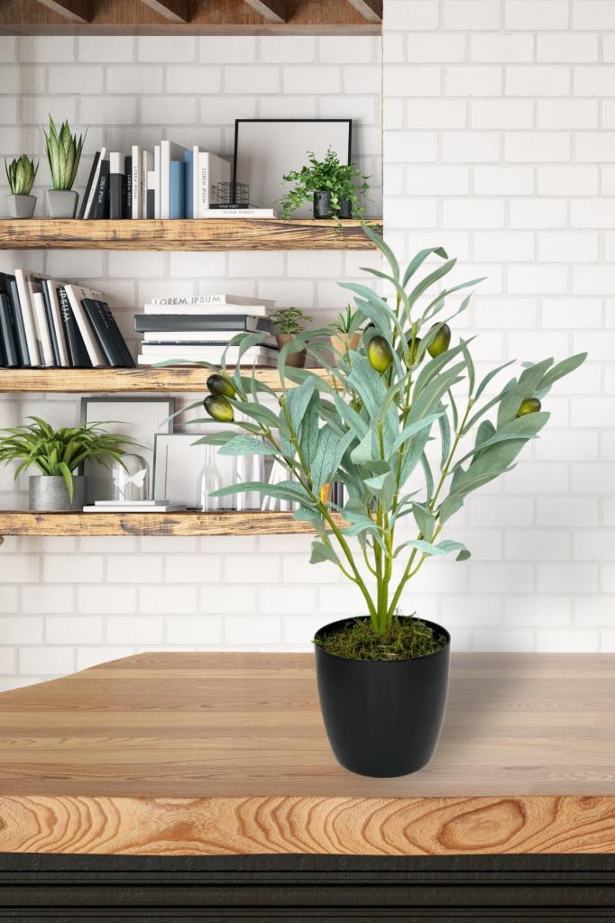 Yapay Zeytin Ağacı Saksıda 40cm 5 Dallı 10 Meyveli Pastel Yapay Çiçek Artificial Olive