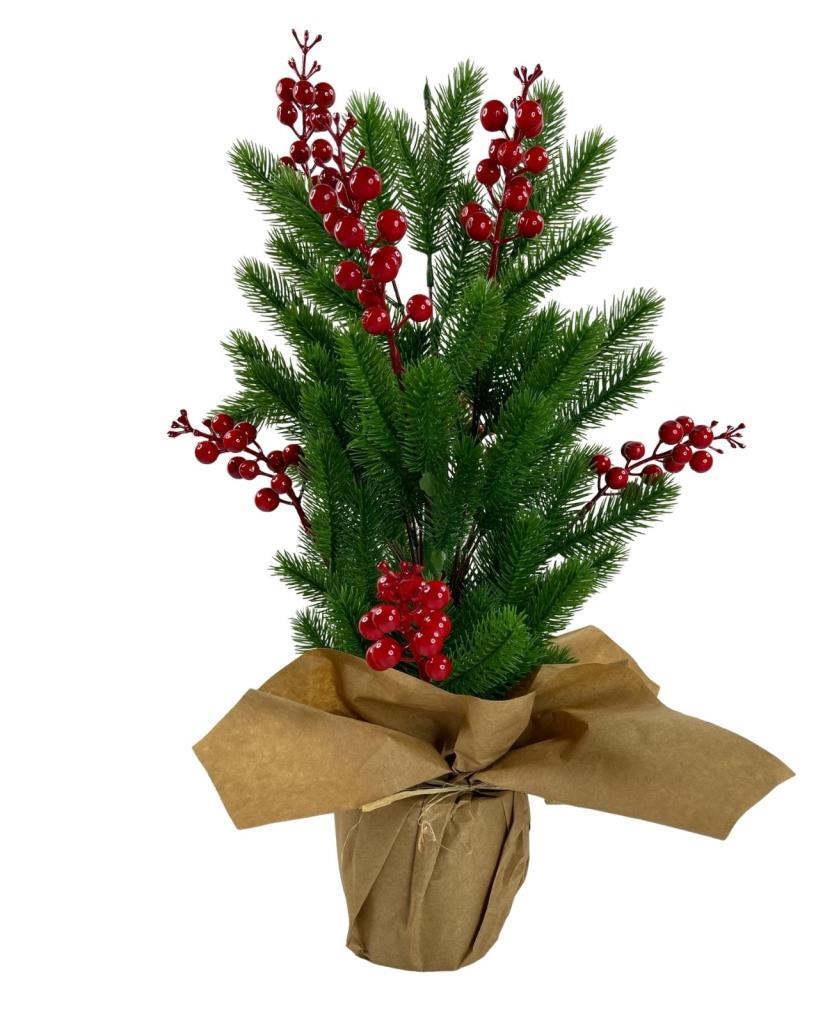 Yılbaşı Ağacı Kokina lı Yapay Çam Ağacı Kraft Saksıda 55cm