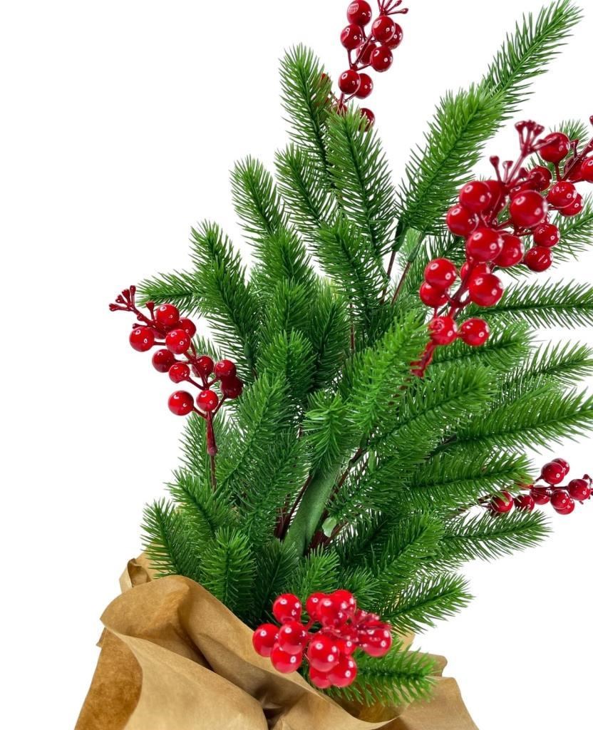 Yılbaşı Ağacı Kokina lı Yapay Çam Ağacı Kraft Saksıda 55cm