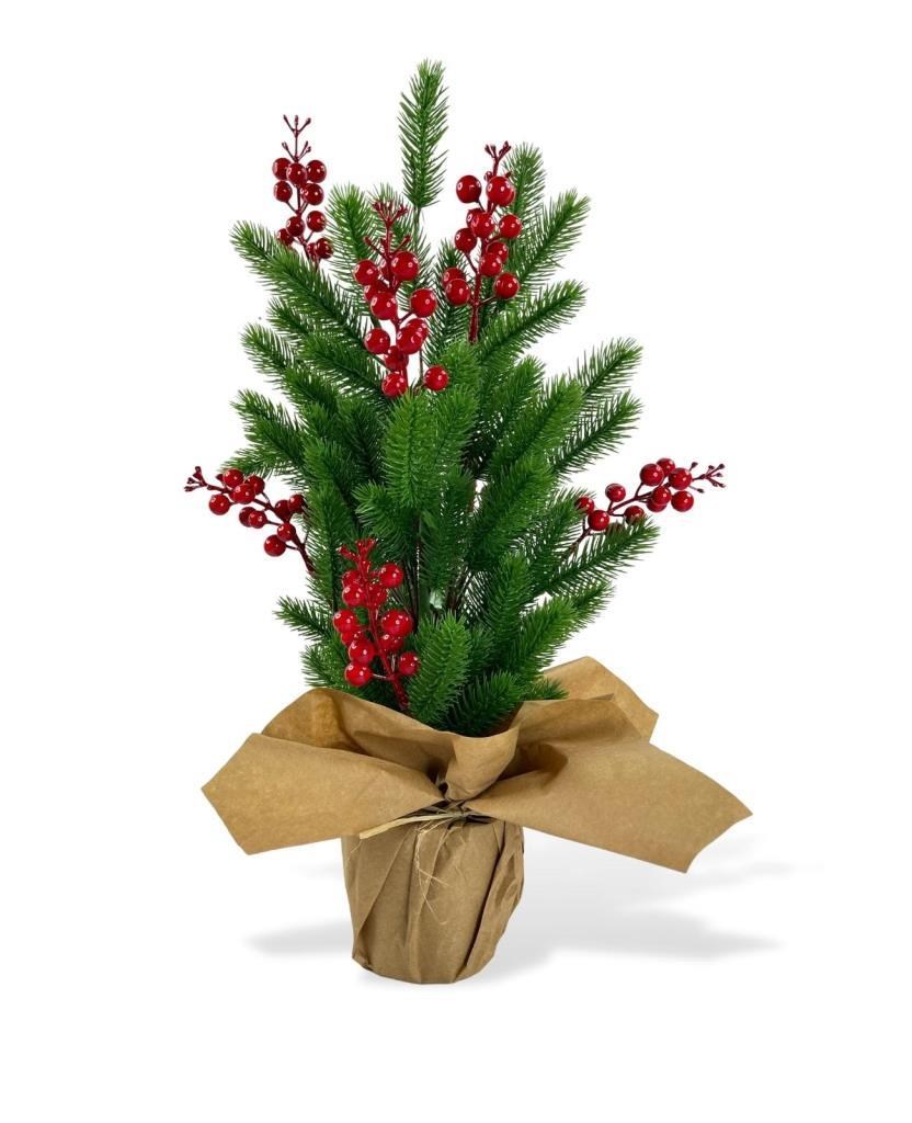 Yılbaşı Ağacı Kokina lı Yapay Çam Ağacı Kraft Saksıda 55cm