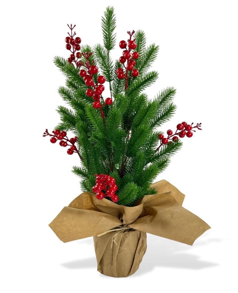 Yılbaşı Ağacı Kokina lı Yapay Çam Ağacı Kraft Saksıda 55cm