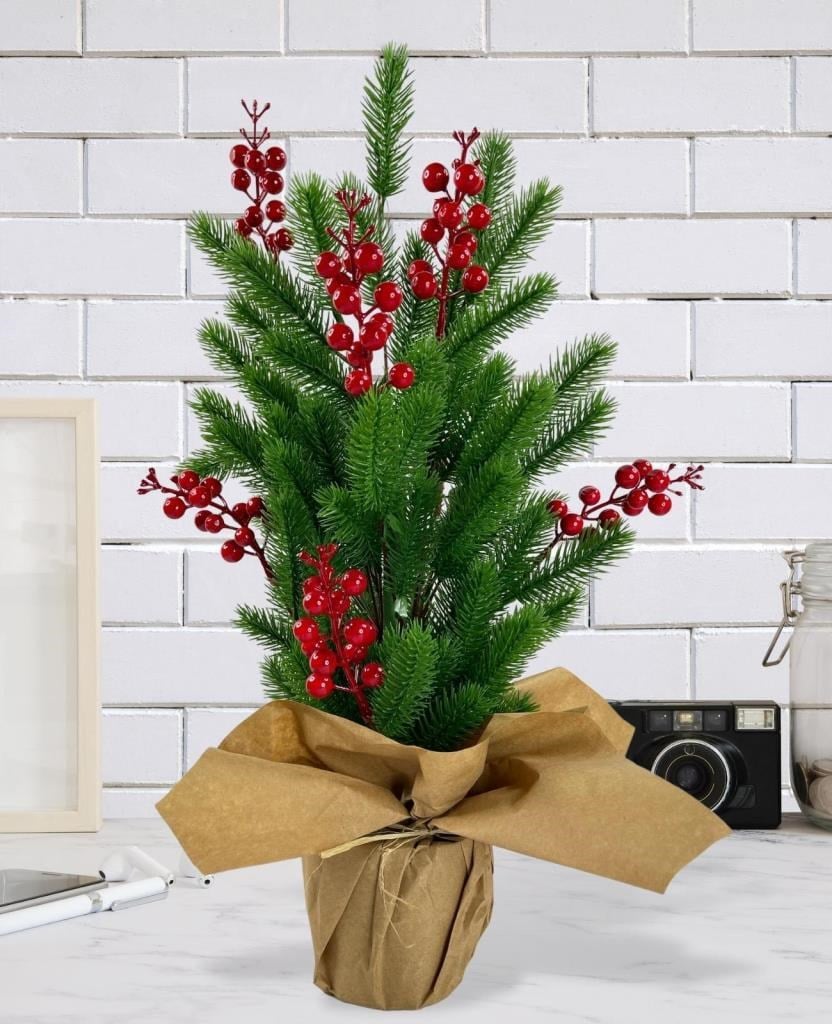 Yılbaşı Ağacı Kokina lı Yapay Çam Ağacı Kraft Saksıda 55cm